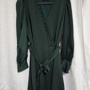 Alexia Admor Forest Green Wrap Dress with Puff Sleeves